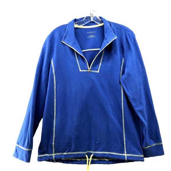 Talbots Active 1/4 Zip Sweater Womens L Pullover Blue Cotton Blend Sweatshirt - Picture 1 of 8